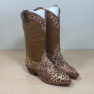 Abilene Boot Co. Tan and Leopard Print Heeled Boots